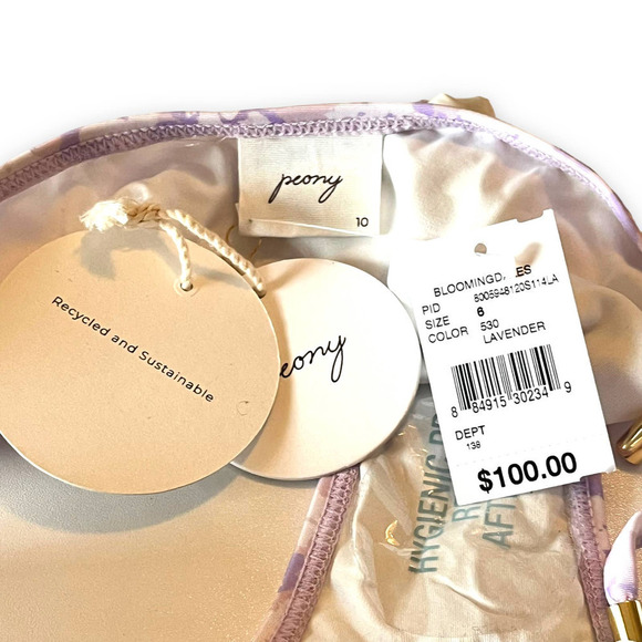 Peony Lavender Fleur Tie Side Bikini Bottom All Over Pattern Mid Rise Purple 6 - Picture 6 of 9